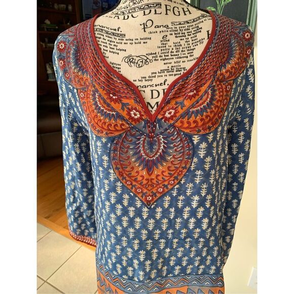 Tolani Indigo BoHo Silk Top - Picture 5 of 9